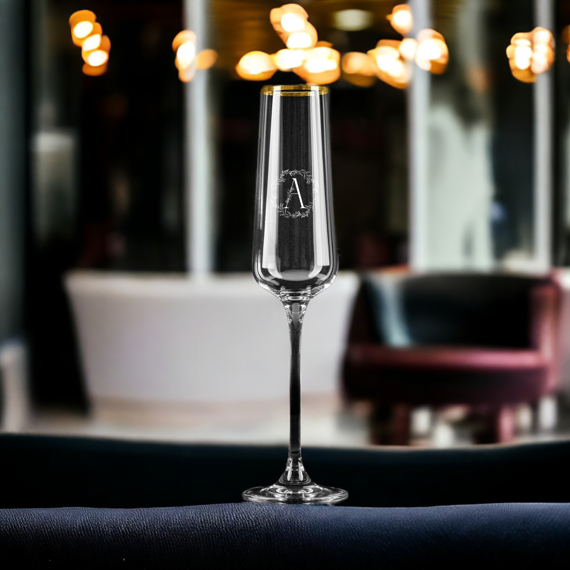 Customizable Gold Rim Champagne Glasses - Crystal Toasting Flutes, Set of 2 - Perfect for Weddings, Anniversaries, Birthdays