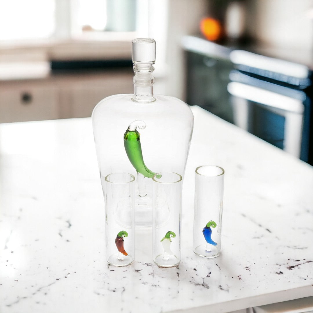 Customizable Tequila Decanter Set with Pepper Decanter and Jalapeño Shot Glasses - The Ultimate Party Companion