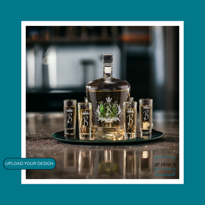 Customizable Handblown Agave Tequila  Decanter & 6 Shot Glasses, Perfect for Cinco De Mayo & Tequila Lovers