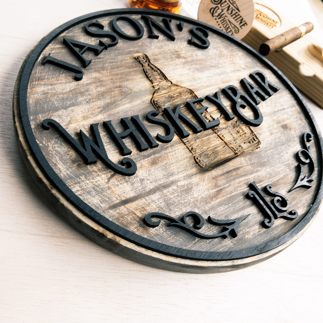 Barrel-Style Whiskey or Bourbon Wall Sign