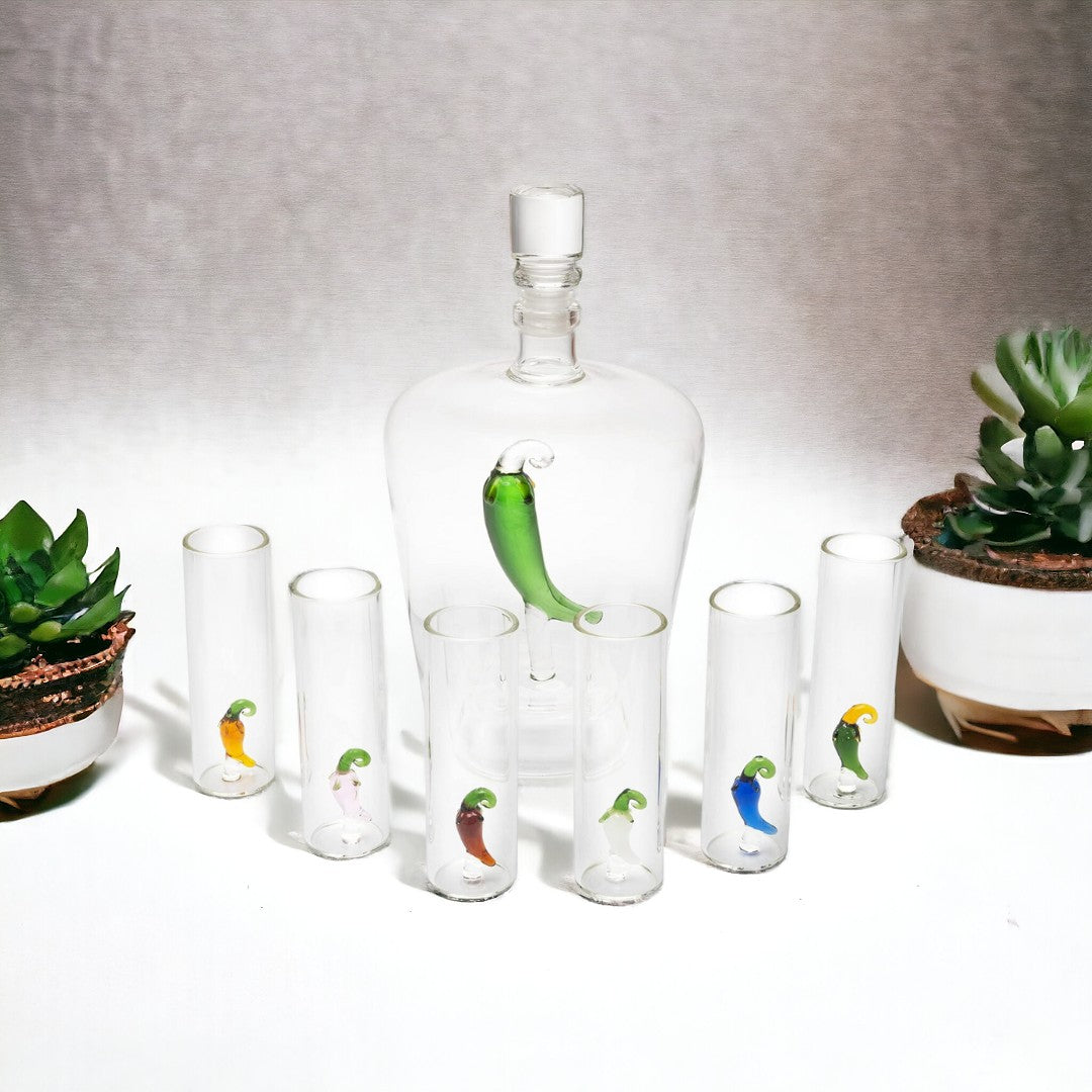 Customizable Tequila Decanter Set with Pepper Decanter and Jalapeño Shot Glasses - The Ultimate Party Companion