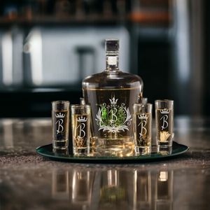 Customizable Handblown Agave Tequila  Decanter & 6 Shot Glasses, Perfect for Cinco De Mayo & Tequila Lovers