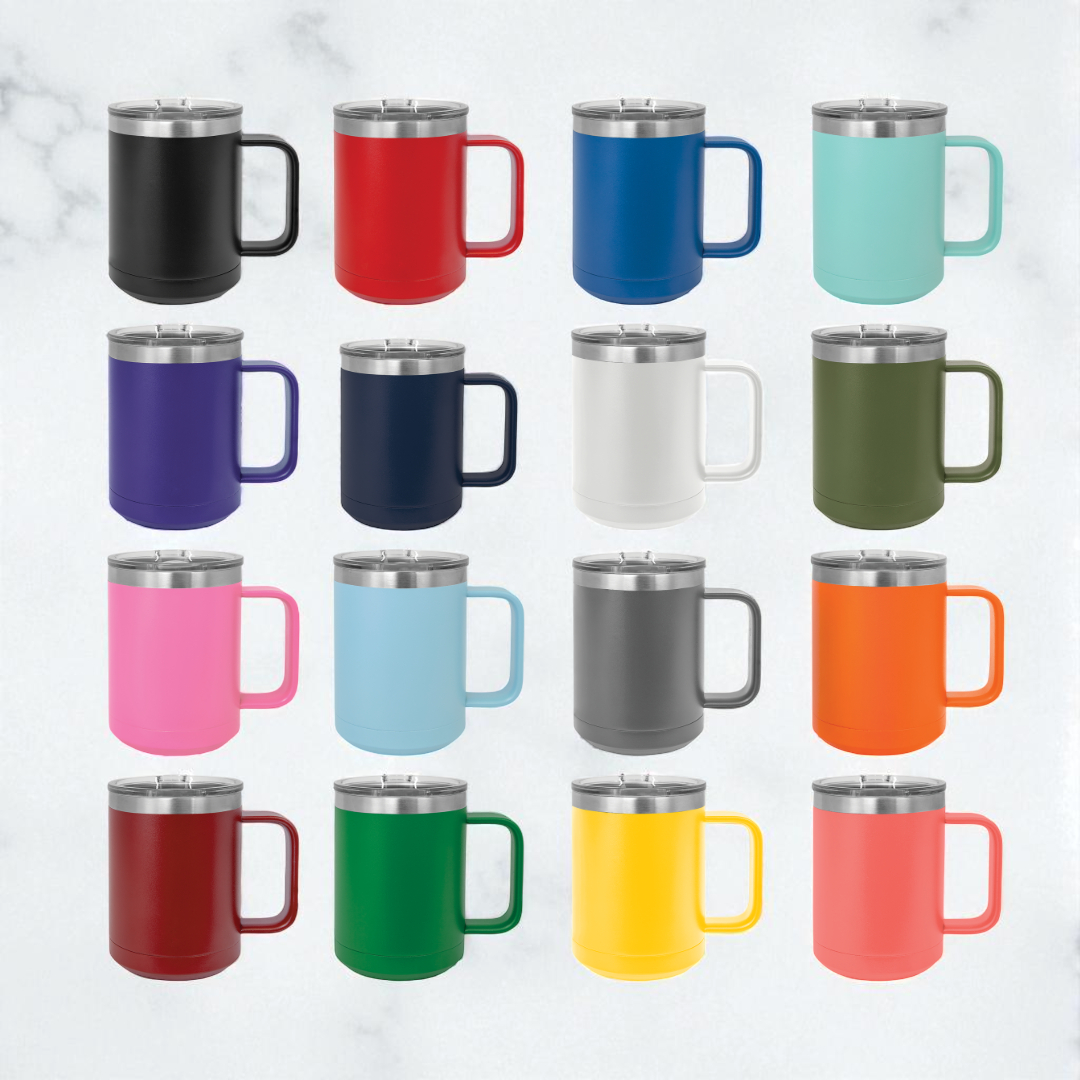 Custom Polar Camel 15 oz Vacuum Insulated Mug with Slider Lid – Personalized Stainless Steel Coffee Mug | Laser Engraved Gift by HP Design