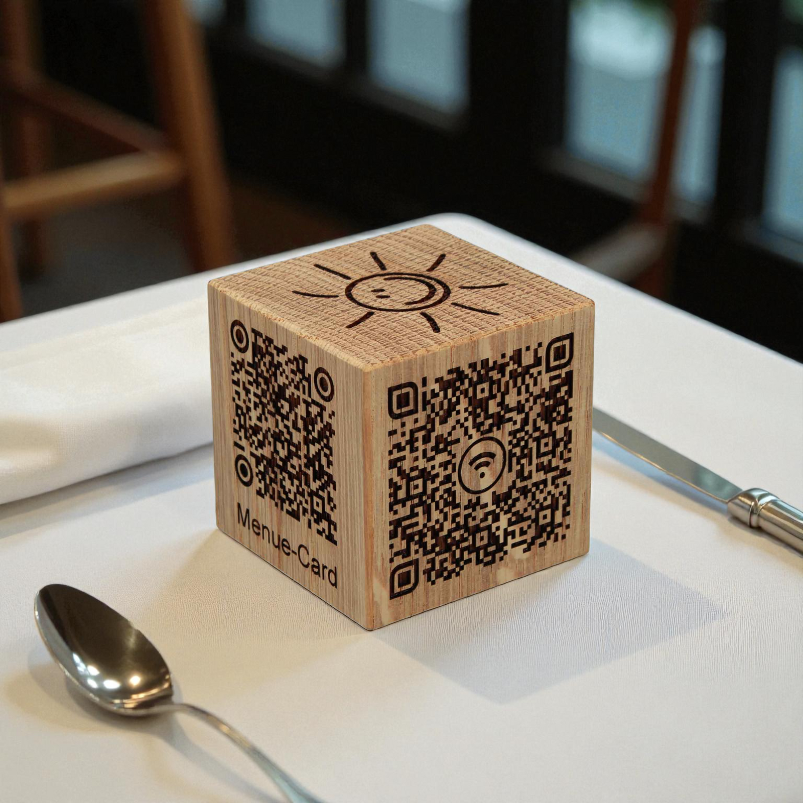 Custom Red Oak Engraved Cube – Personalized Wooden QR Code or Logo Block | Handcrafted by HP Design