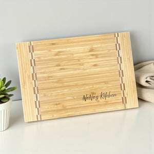 Custom Bamboo Cutting Board with Butcher Block Inlay – Personalized 12" x 8.25" Gift | HP Design