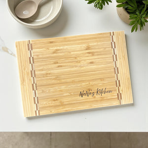 Custom Bamboo Cutting Board with Butcher Block Inlay – Personalized 12" x 8.25" Gift | HP Design