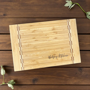 Custom Bamboo Cutting Board with Butcher Block Inlay – Personalized 12" x 8.25" Gift | HP Design
