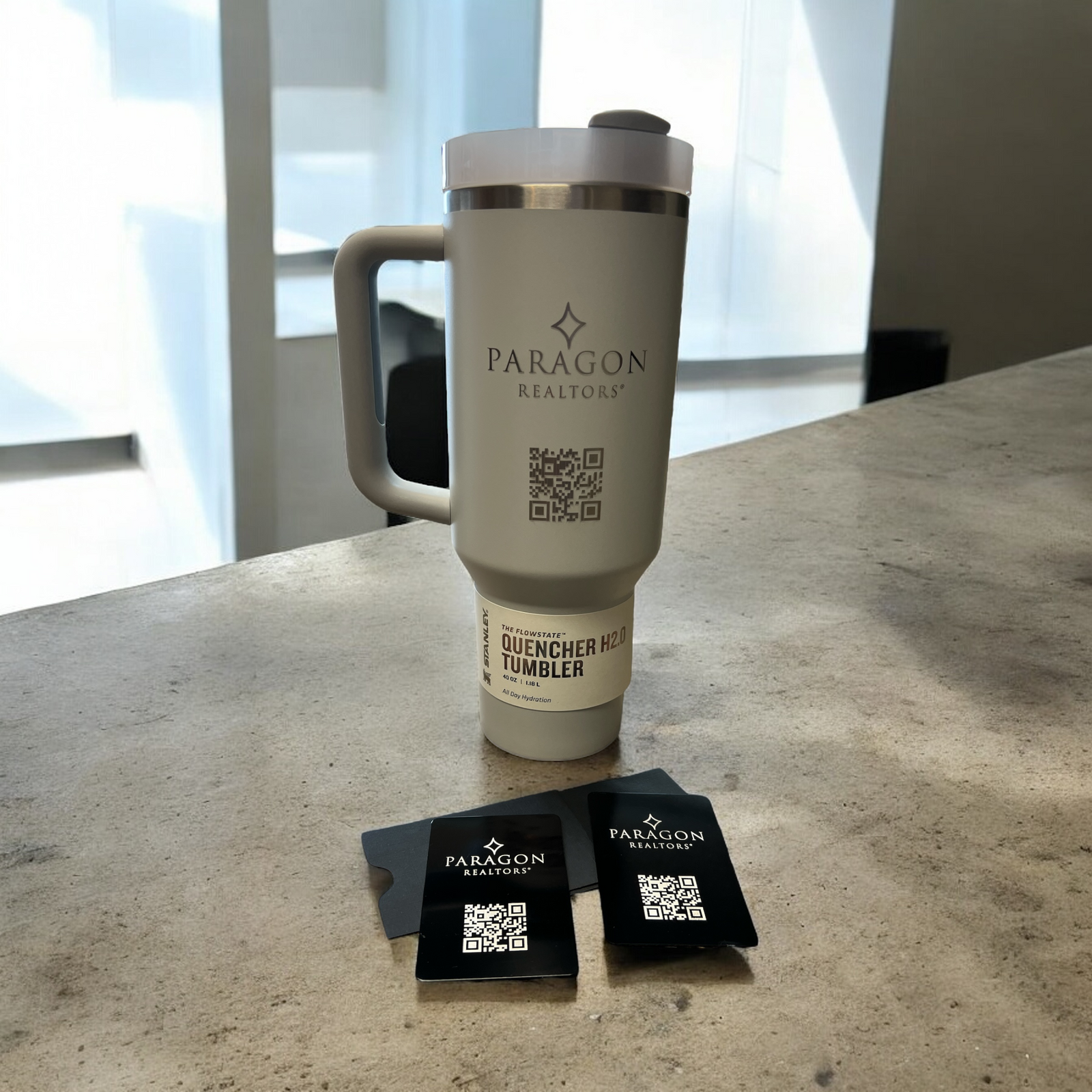 Custom engraved powder-coated tumbler brought in by customer, laser etched with name and design by HP Design in McKinney, Texas – personalized tumbler engraving service for gifts, branding, and realtors.