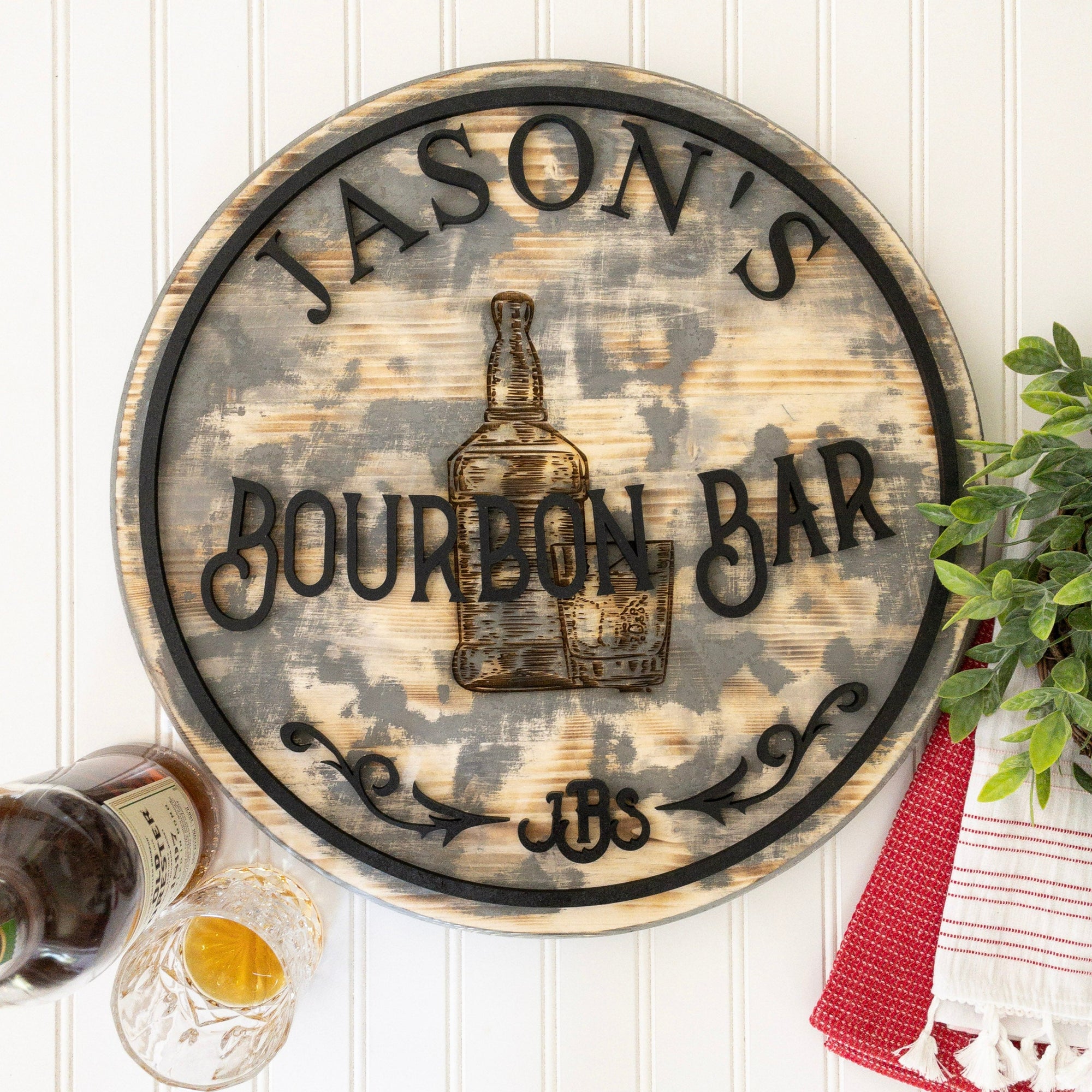 Barrel-Style Whiskey or Bourbon Wall Sign