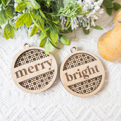 Rattan Ornaments "Merry & Bright" SET