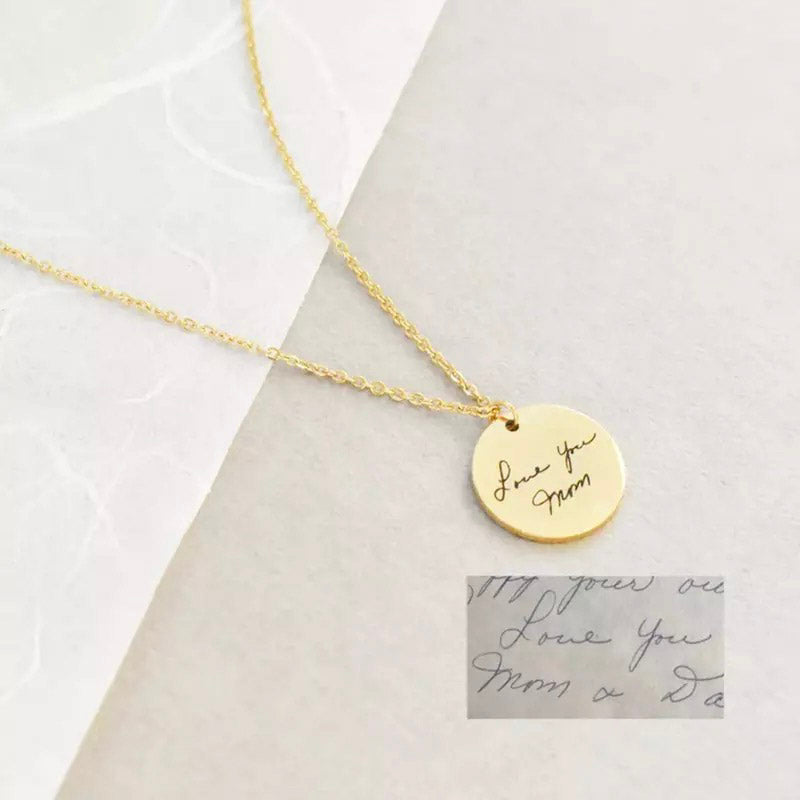 handwritten necklace, handwriting styles, how to get better handwriting, vertical nameplate pendant,  charm necklace, Actual handwriting round, Personalized Handwriting Circle Pendant Necklace, Personalized Handwriting Circle, Pendant Necklace Personalized Handwriting, Custom Handwriting Fingerprint, 