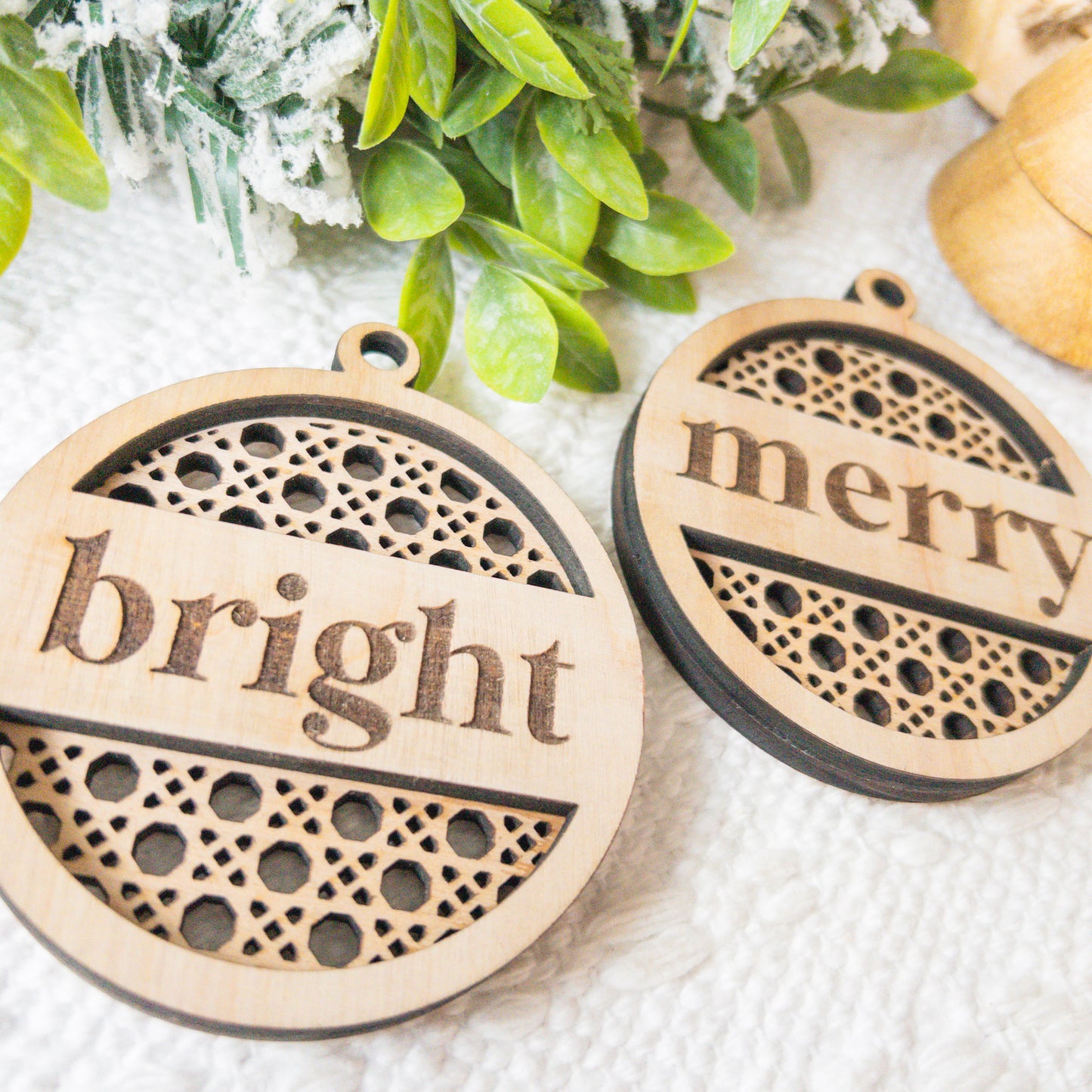 Rattan Ornaments "Merry & Bright" SET
