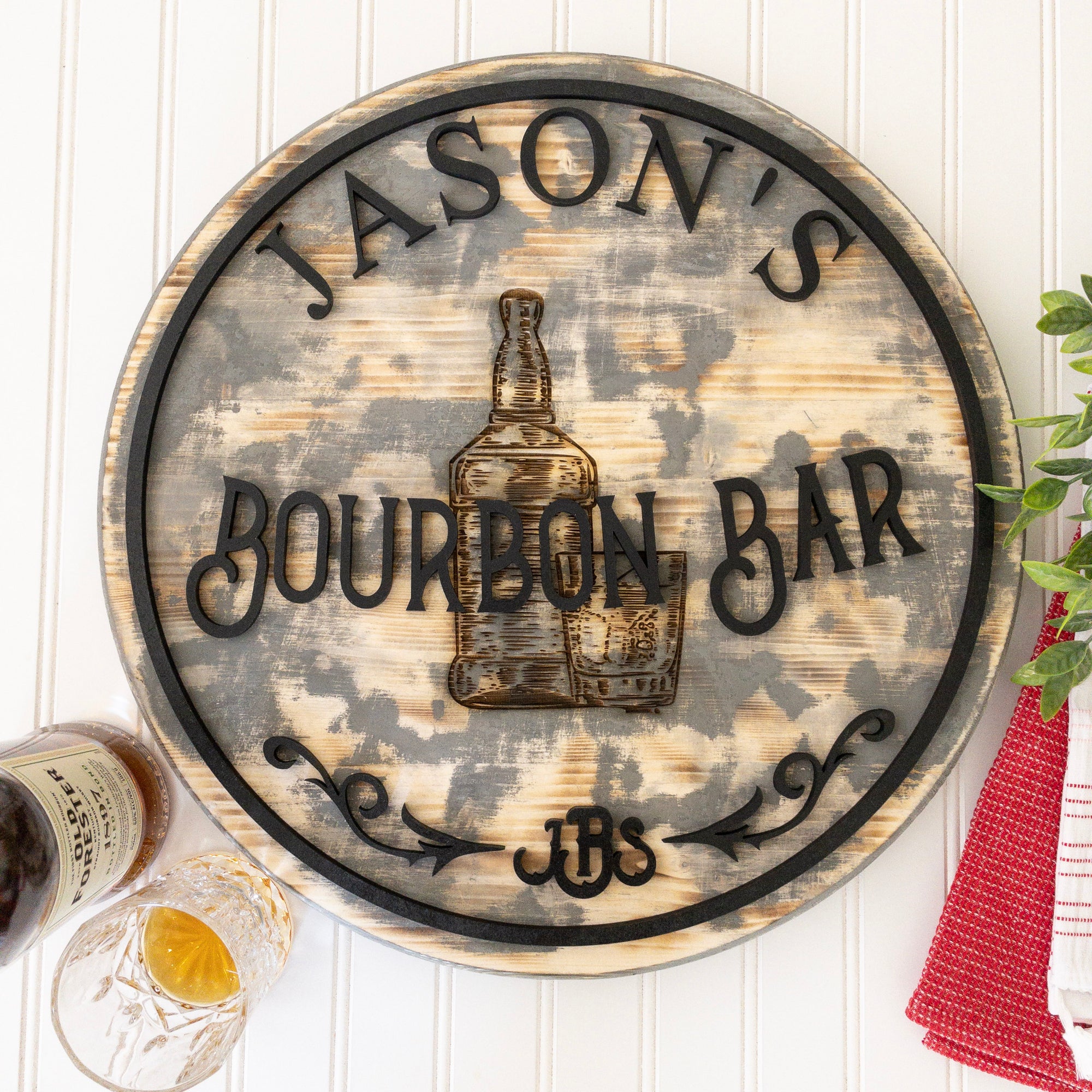 Barrel-Style Whiskey or Bourbon Wall Sign